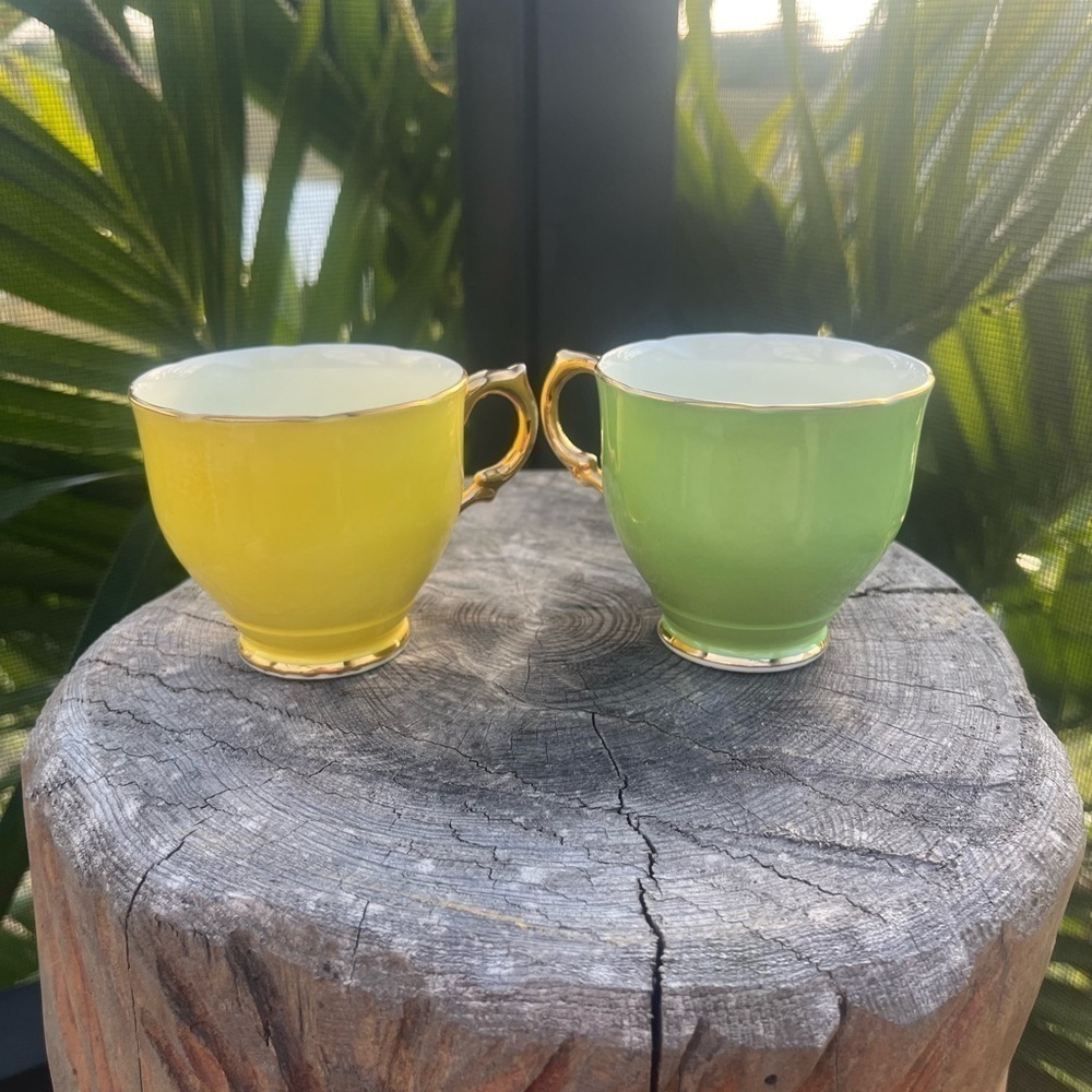Salisbury England Yellow And Green  Bone China Teacup